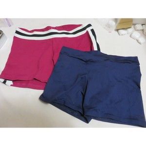 2 PAIR OF DANCE SHORTS RED LEAPING LEOTARD & BLUE MOTION WEAR SIZE ADULT SMALL
